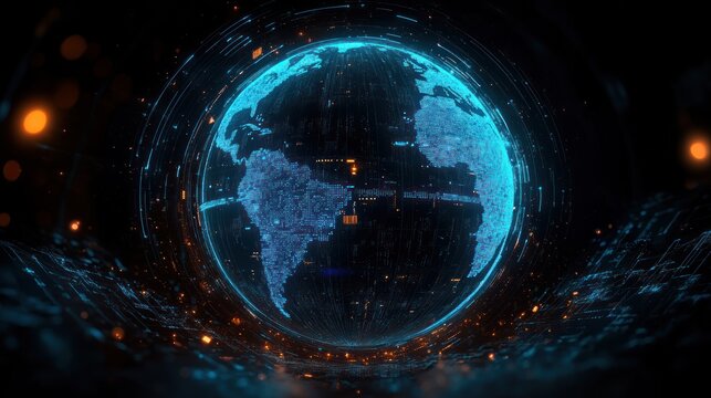 Futuristic Earth with Cyberpunk Light Network Concept