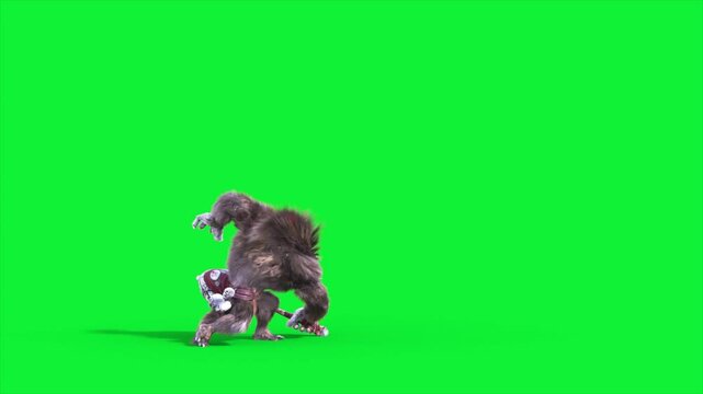 Green Screen Humanoid Rat Monster Attack Loop Side Fur 3D Animation Rendering CGI 4K