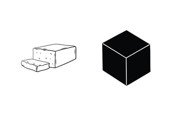 Hand Drawn Cuboid Shape With A Slice And A Solid Cube Isolated