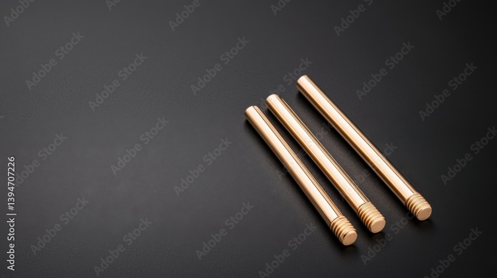 Poster three metallic rods with threaded ends on a dark background for engineering and design use