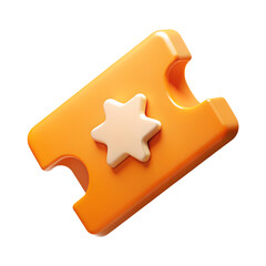 Obraz premium Event ticket, a cheerful 3D rendered orange admission pass with a star symbol, ideal for illustrating loyalty programs, promotions.