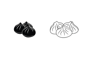 Black And White Dumpling Set Simple Hand Drawn Style Vector Illustration