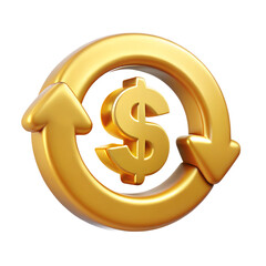 Obraz premium Dollar sign inside golden arrows, a vibrant 3D rendered currency symbol illustrating financial exchange, conversion.