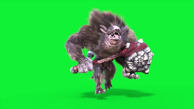 Green Screen Humanoid Rat Monster Runcycle Loop Fur 3D Animation Rendering CGI 4K