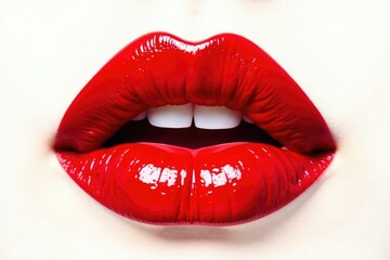 Obraz premium Bold red lipstick smear, pure white background, beauty, smear, art