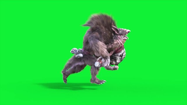 Green Screen Humanoid Rat Monster Runcycle Side Loop Fur 3D Animation Rendering CGI 4K