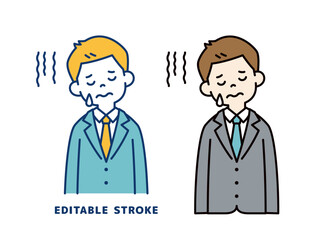 涙を流して悲しむ、若いビジネスマンのベクターイラスト素材＿＿線の編集可能