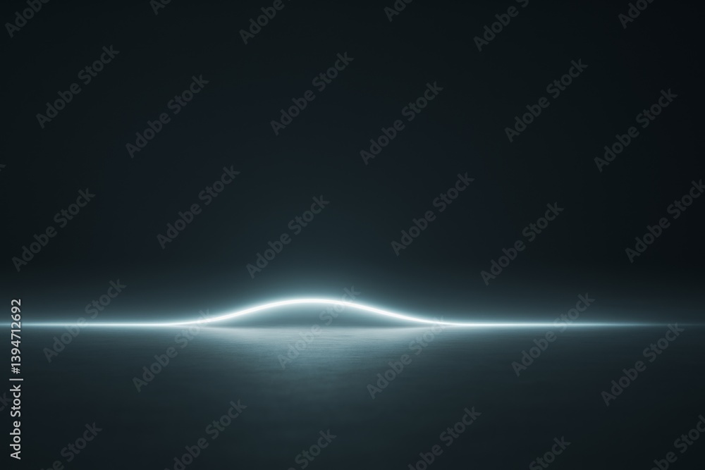 Poster bright neon light forming a curve on a dark background, illuminating a surface and creating a futuri