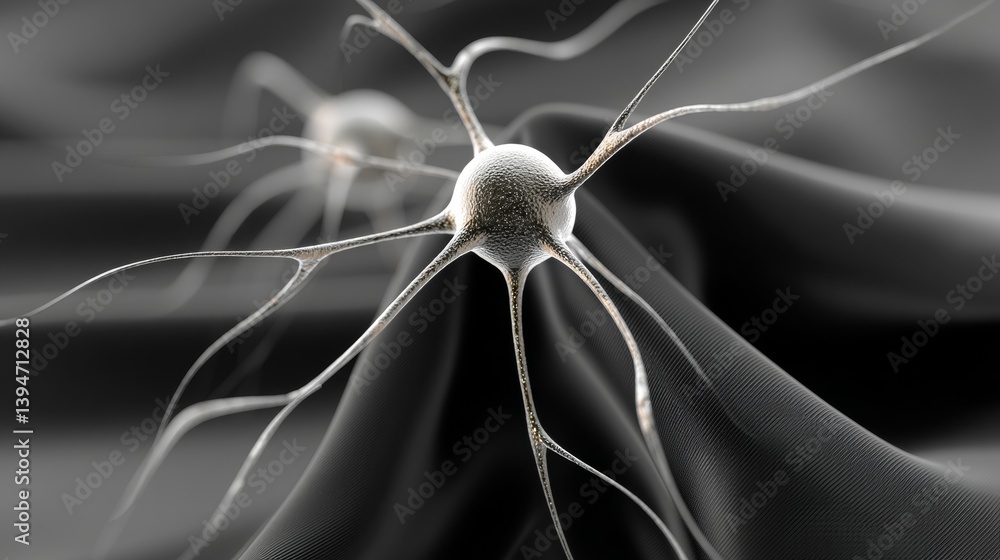 Poster neuron transmitting electrical signals, illustrating nervous system activity and brain function, hig