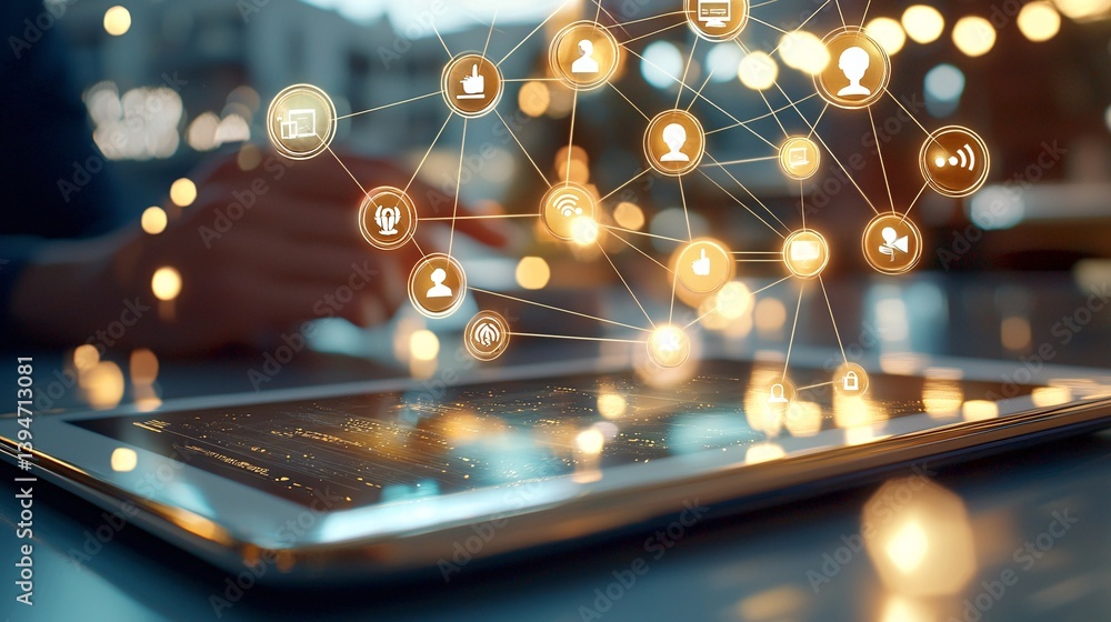 Poster marketing with ai chatbot and automation concept. digital connections through technology and innovat