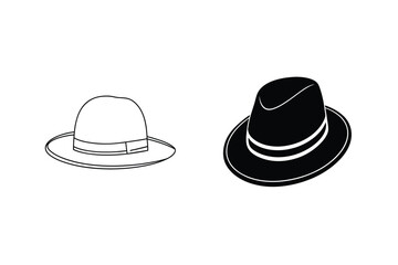 Fedora Hat Illustration In Black And White Outline Drawing Vector Image