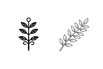 Minimalist Black And White Line Art Featuring Two Different Leaf Branch Designs