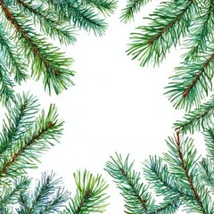 Pine Tree Branches Square Frame Watercolor Painting Background