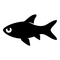 A Simple Black Silhouette Illustration of a Small Fish Swimming