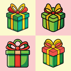 Collection of Four Colorful Cartoon Gift Boxes with Bows