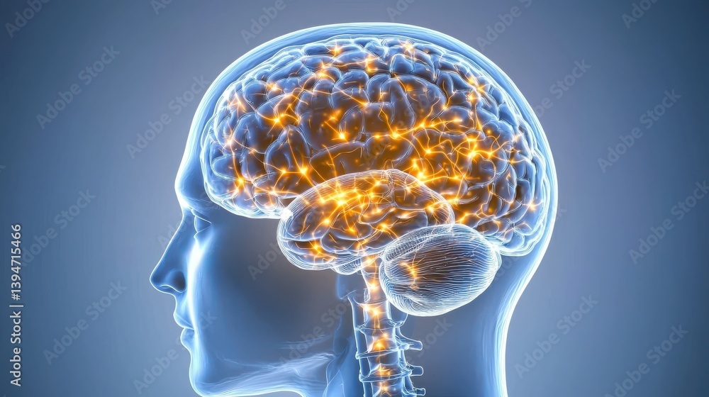 Poster insightful glowing brain display digital art futuristic environment conceptual visualization