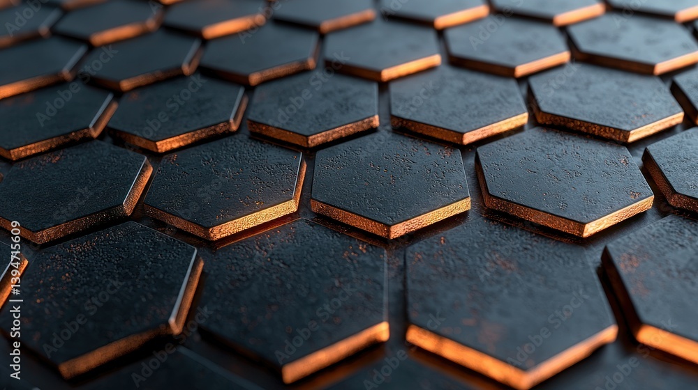 Poster abstract hexagonal pattern with dark texture and warm glowing edges