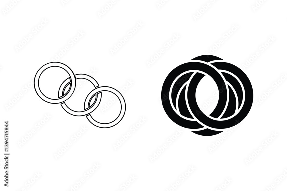 Poster interlocked circles graphic design element with black and white versions