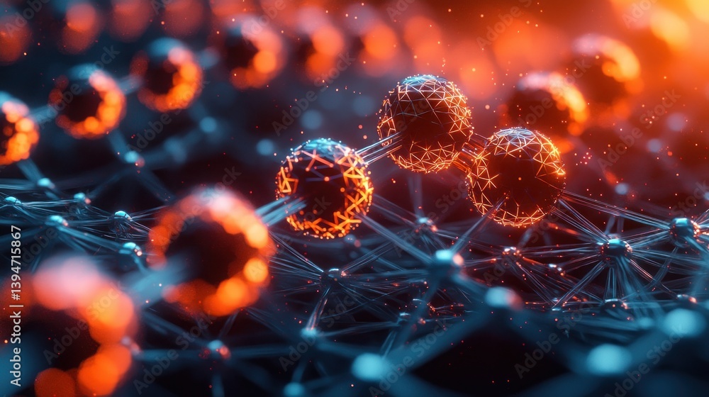 Poster abstract spheres connected by lines in a complex, futuristic network