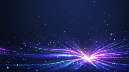 Fototapeta premium Abstract cosmic nebula background with vibrant purple, blue, and pink glowing particles. Perfect for futuristic designs, technology presentations, or space-themed projects.