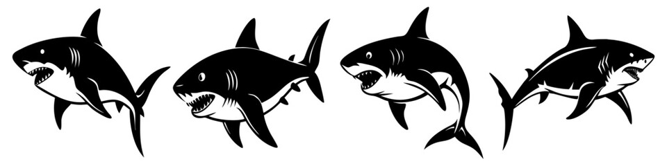 Obraz premium great white shark icon, great white shark silhouette vector illustration-simple silhouette illustration of great white shark, perfect for great white shark logos and icons
