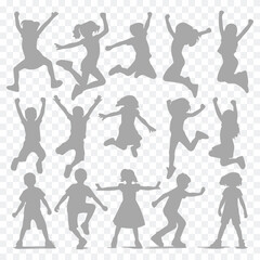 Kids waving running and dancing in expressive silhouette gestures