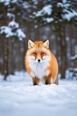 there is a fox that is standing in the snow