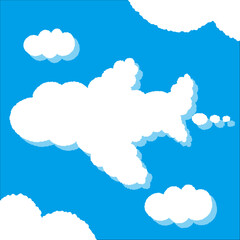 飛行機の雲。ちぎり絵のようにジワジワ滲んだラフなアウトラインの白い雲のようなフキダシ・フレームシリーズ。セリフや名札（ネーム）やワッペンに。ベクター素材