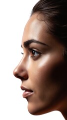 Fototapeta premium Close Up of a Woman's Eye and Face in Profile View, white background