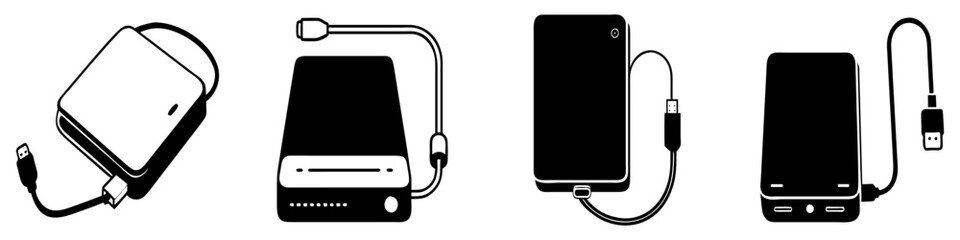 external hard drive icon, external hard drive silhouette vector illustration-simple silhouette illustration of external hard drive, perfect for external hard drive logos and icons