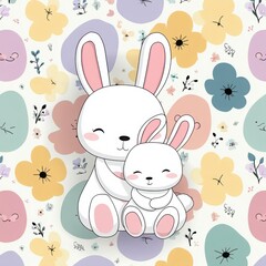 Adorable Bunny Family Illustration for Kids, Seamless Pattern Art