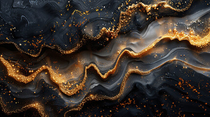 An abstract image featuring a marbled pattern with swirling colors and gold accents, creating a textured and visually striking representation reminiscent of flowing