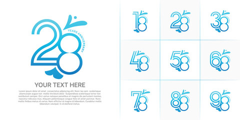 Anniversary logo type set with double line number. blue color with leaf ornament can be use special moment