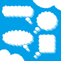 ちぎり絵のようにジワジワ滲んだラフなアウトラインの白い雲のようなフキダシ・フレームシリーズ。セリフや名札（ネーム）やワッペンに。ベクター素