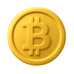 Golden bitcoin cryptocurrency coin on a transparent background
