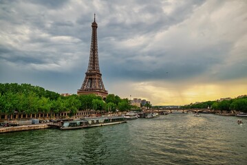 Eiffel Tower and Seine River at Sunset