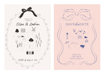 Collection of Wedding invitation card. Save the date. Minimalist design. Editable vector illustration.