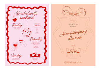 Collection of Wedding invitation card. Save the date. Minimalist design. Editable vector illustration.