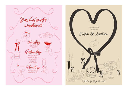 Collection of Wedding invitation card. Save the date. Minimalist design. Editable vector illustration.