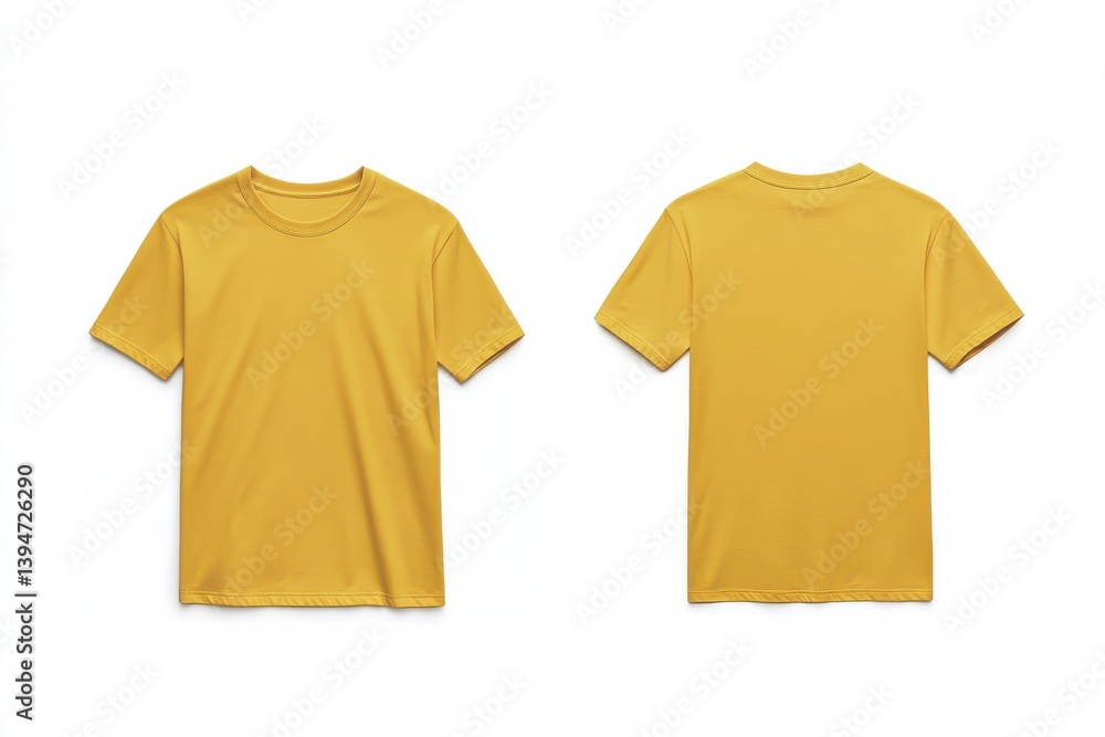 Poster bright yellow t-shirt displayed front and back against a plain white background showcasing its simpl