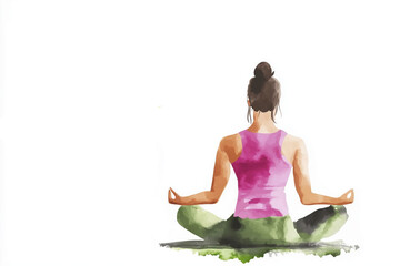 Serene meditation: woman in yoga pose with watercolor effect