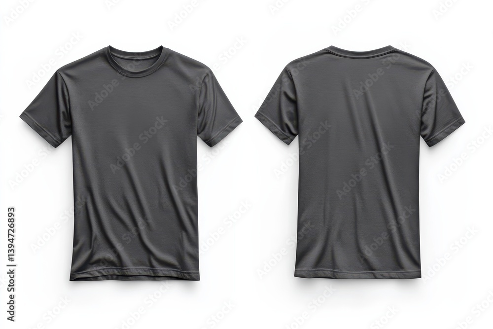 Poster dark gray t-shirts displayed front and back on a clean white background for casual wear or design sh