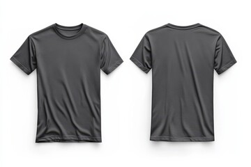 Naklejka premium Dark gray t-shirts displayed front and back on a clean white background for casual wear or design showcasing