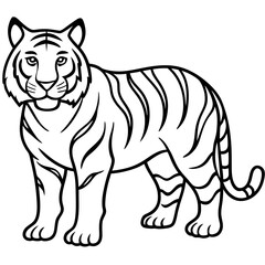 Minimalist Tiger Vector Design with Line Art on White Background