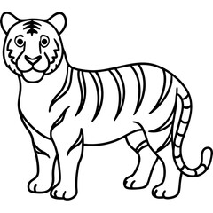 Minimalist Tiger Vector Design with Line Art on White Background