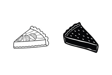 Two Pie Slices Black And White Illustration Delicious Food Dessert