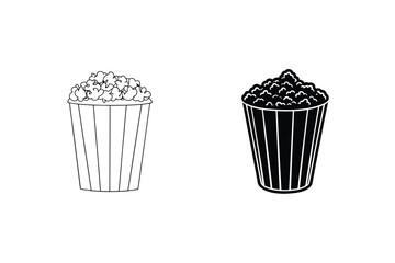 Popcorn Container Line Art Illustration In Black And White Style