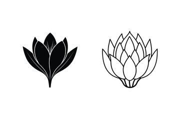 Lotus Flower In Black And White Vector Illustration Floral Design Element