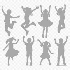 Fun expressions of happy children in silhouette vector art