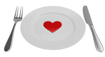 Isolated Heart on Plate with Silverware